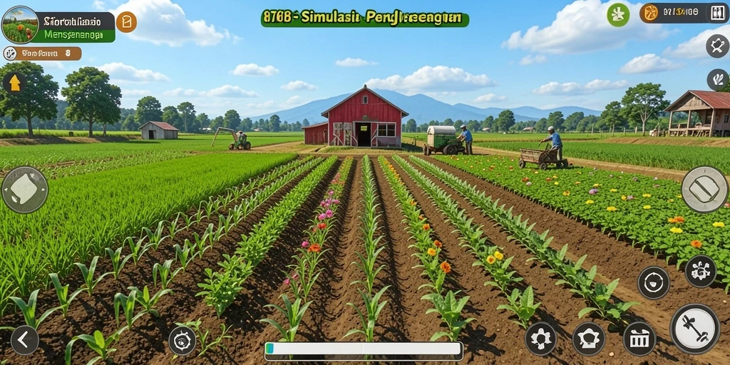 Tampilan utama gameplay 8768 dengan aktivitas bertani.