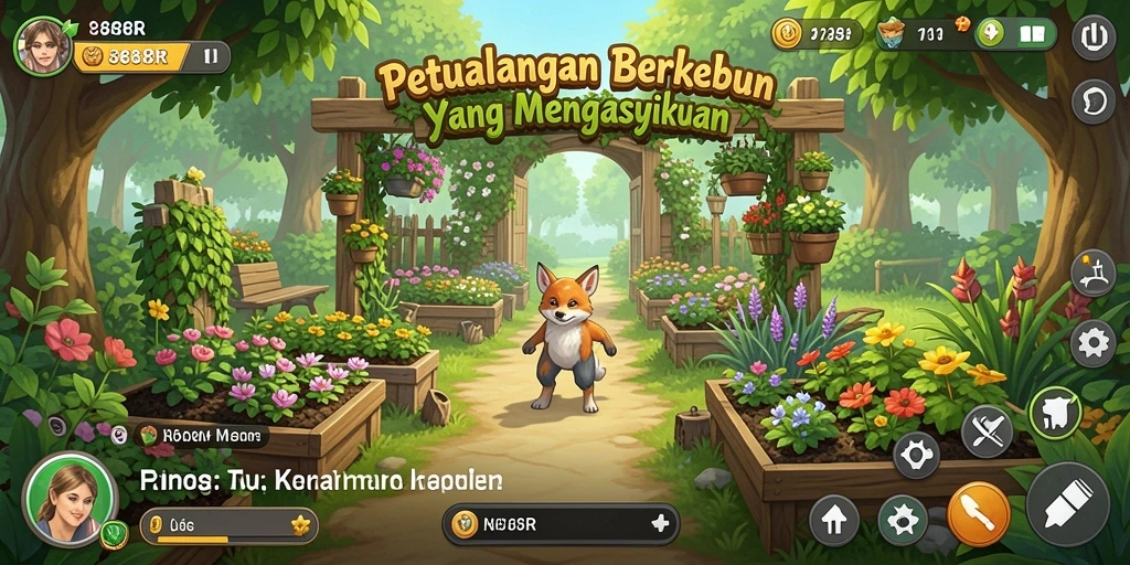 Tampilan gameplay <strong>888R</strong> dengan kebun yang indah.