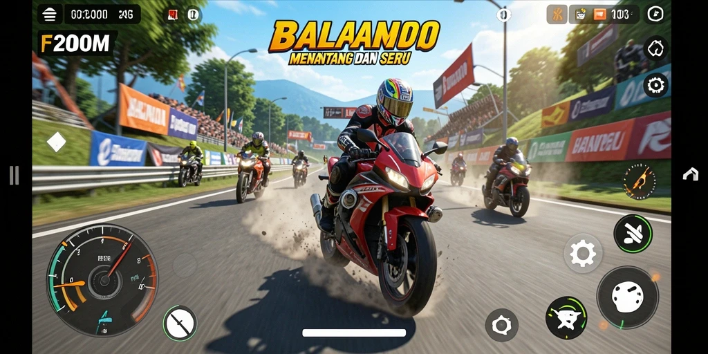 Gameplay seru F200M dengan kecepatan tinggi dan lintasan menantang.