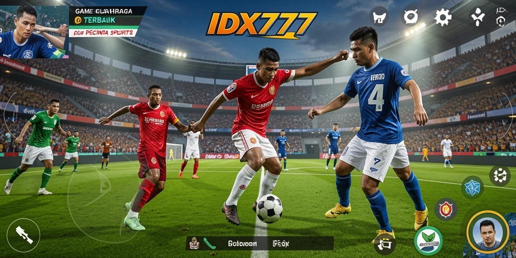 Tangkapan layar utama IDX777 menampilkan aksi seru di lapangan olahraga.