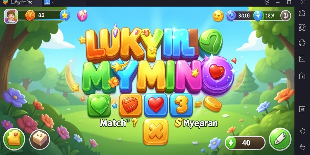Screenshot gameplay LUKYMINO menampilkan pencocokan objek berwarna-warni.