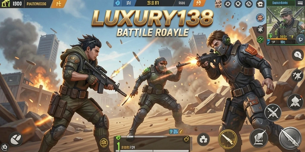 Screenshot dari gameplay seru di LUXURY138 yang menunjukkan aksi Battle Royale.