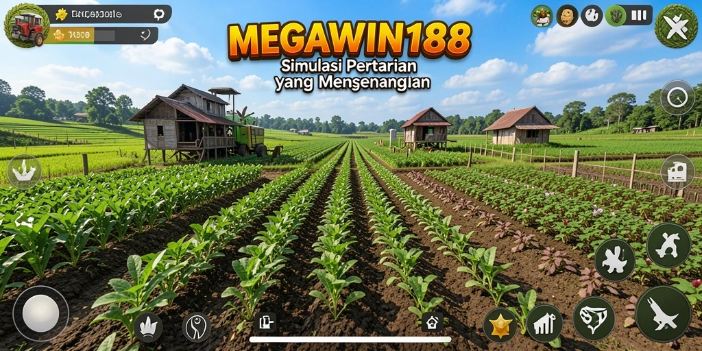 Tampilan gameplay seru dari MEGAWIN188 dengan aktivitas bertani.