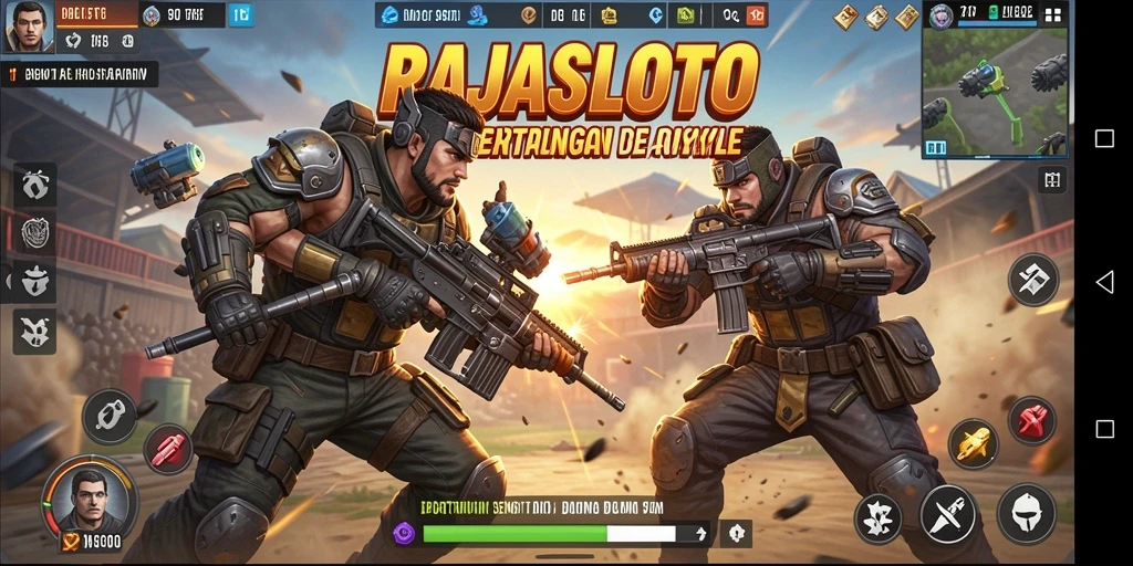 Gameplay mendebarkan dari RAJASLOTO saat bertarung di arena Battle Royale.