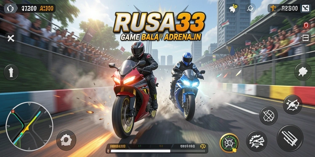 Screenshot RUSA33 menampilkan aksi balap motor yang mendebarkan.