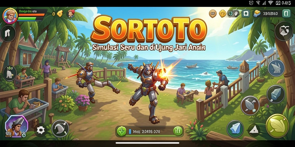Gameplay SORTOTO menampilkan pengelolaan dunia virtual yang mendalam.