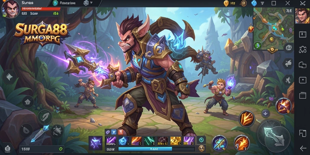 Screenshot utama SURGA88 menampilkan pertempuran epik dalam dunia MMORPG.