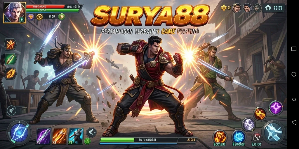 Tampilan gameplay menarik dalam pertarungan karakter di SURYA88.