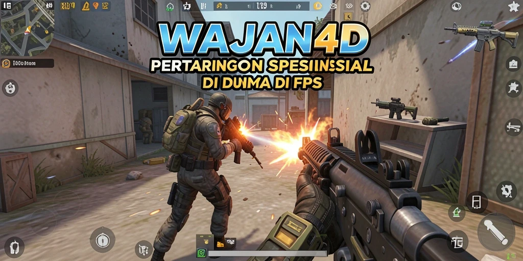 Screenshot utama WAJAN4D menunjukkan aksi menegangkan dalam pertempuran FPS.