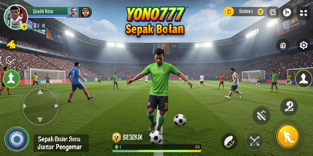 Screenshots permainan YONO777 menampilkan aksi sepak bola mendebarkan.